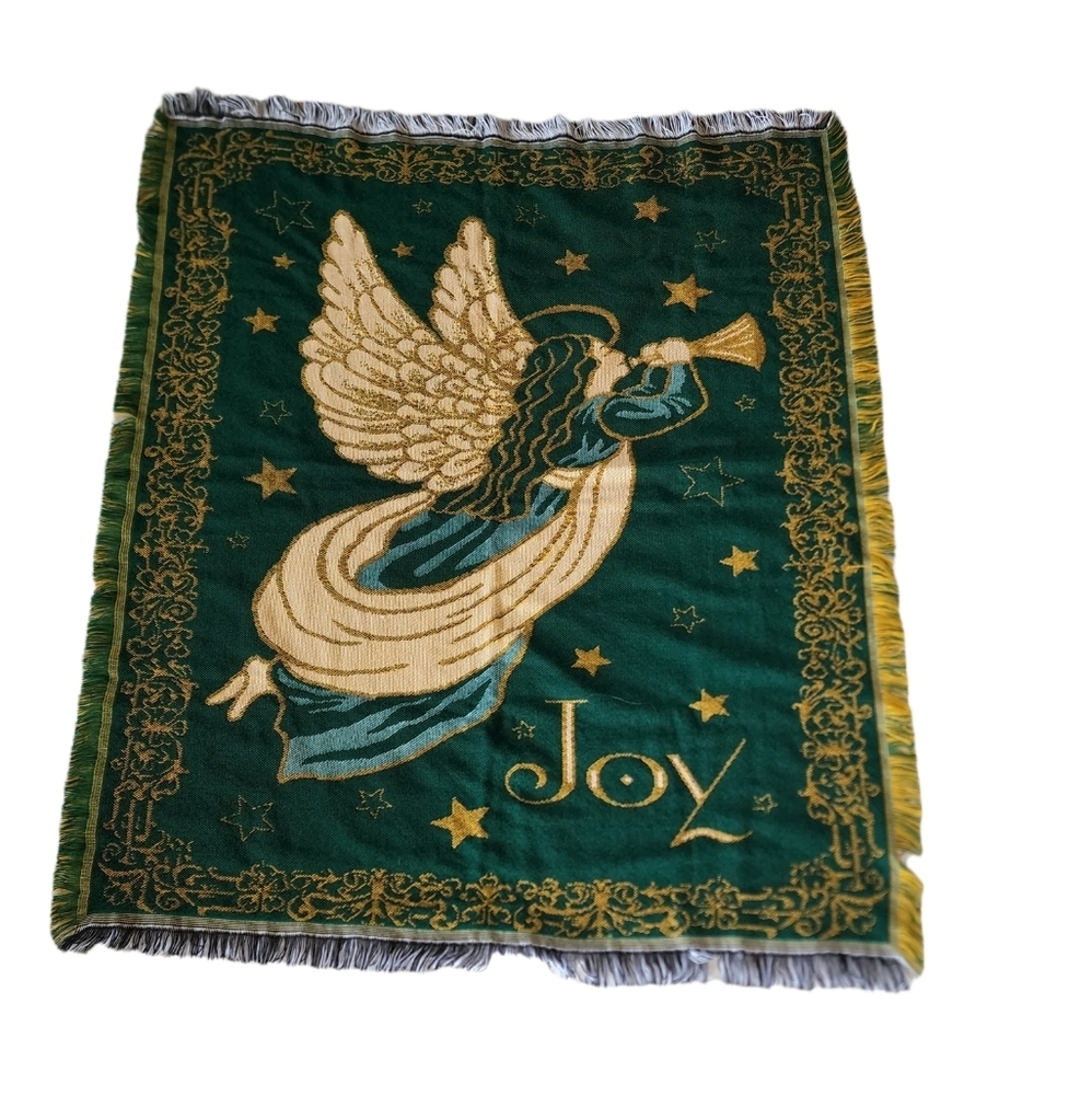Northwest Co green gold Joy Angel Afghan Tapestry Throw Blanket